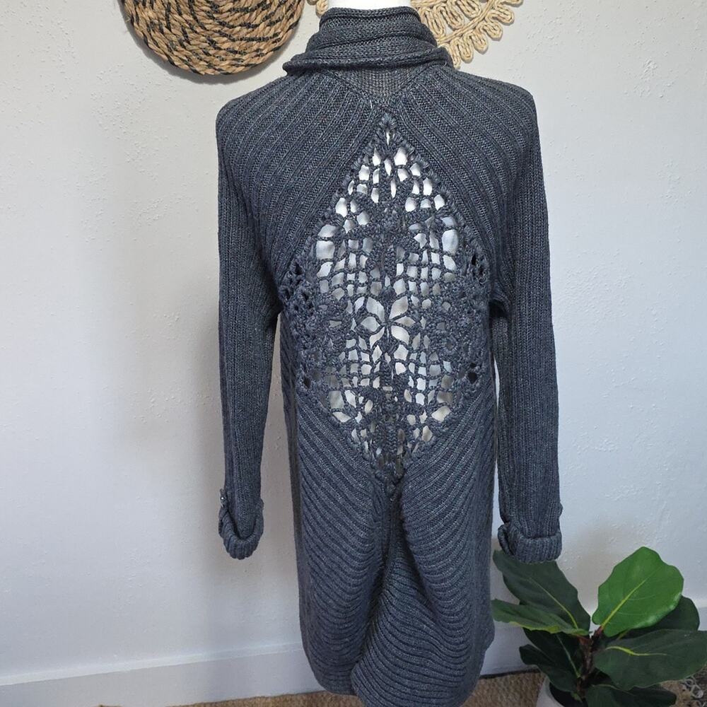Xhilaration Gray Ribbed Open Front Crocheted Back Sweater Womens XL Y2k